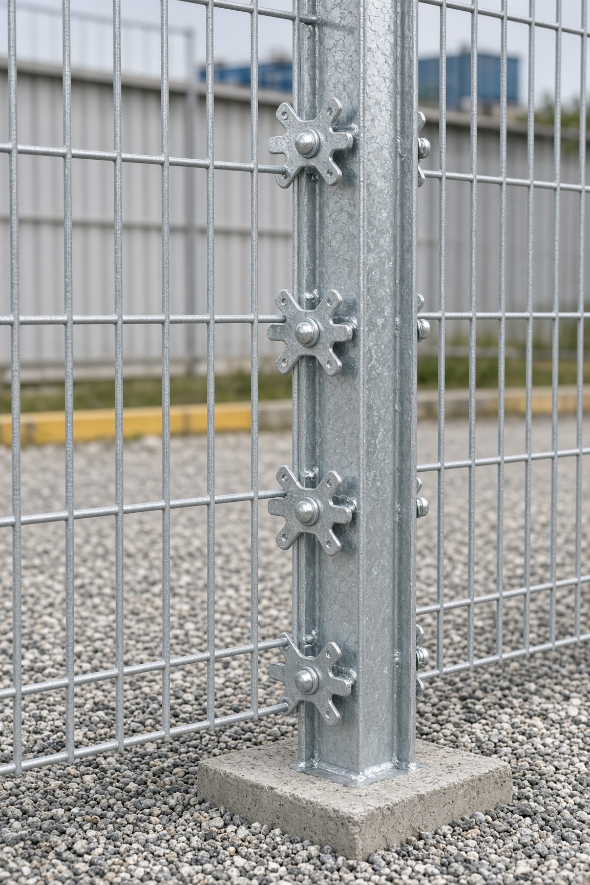 Poteau en I avec clips araignée et treillis soudé, galvanisé à chaud
